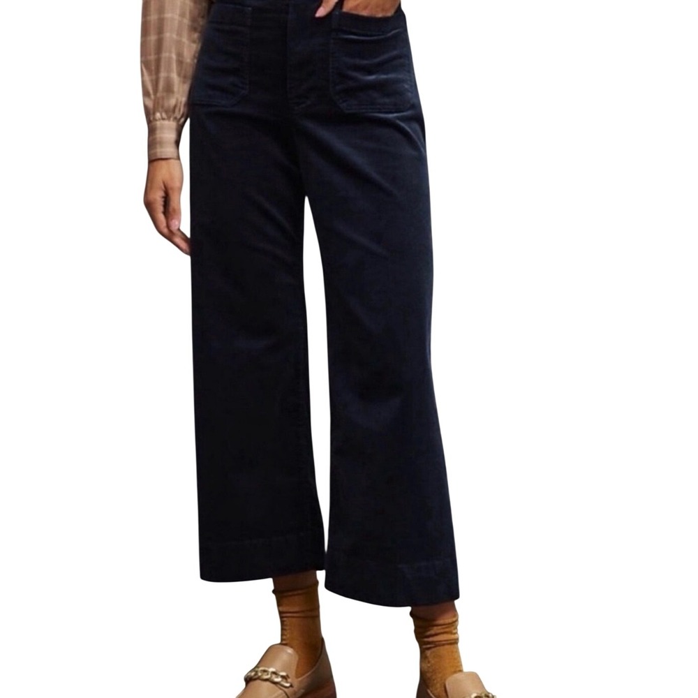 Maeve by Anthropologie The Colette Corduroy Wide Leg Crop Pants Navy Blue 29